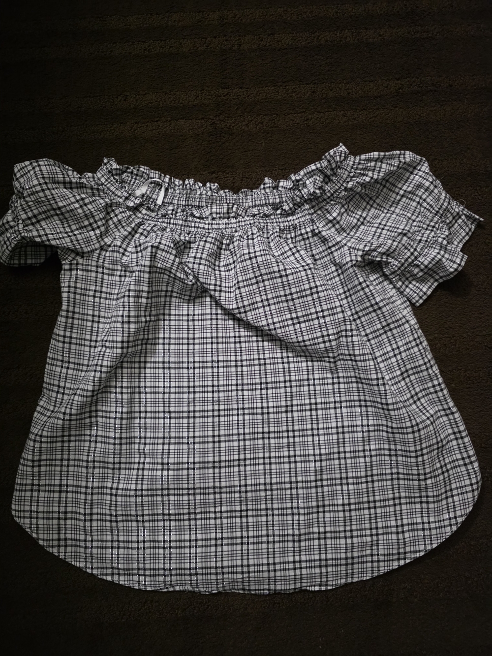MICHAEL Michael Kors Black and White Plaid Off-Shoulder Top